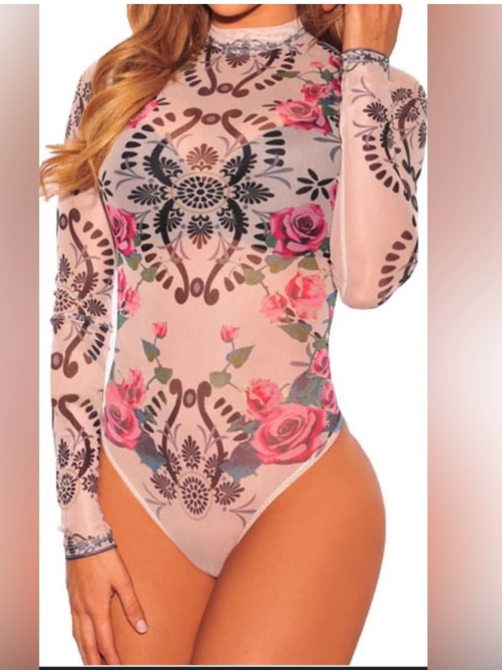 Jealous Tomato semi sheer floral bodysuit